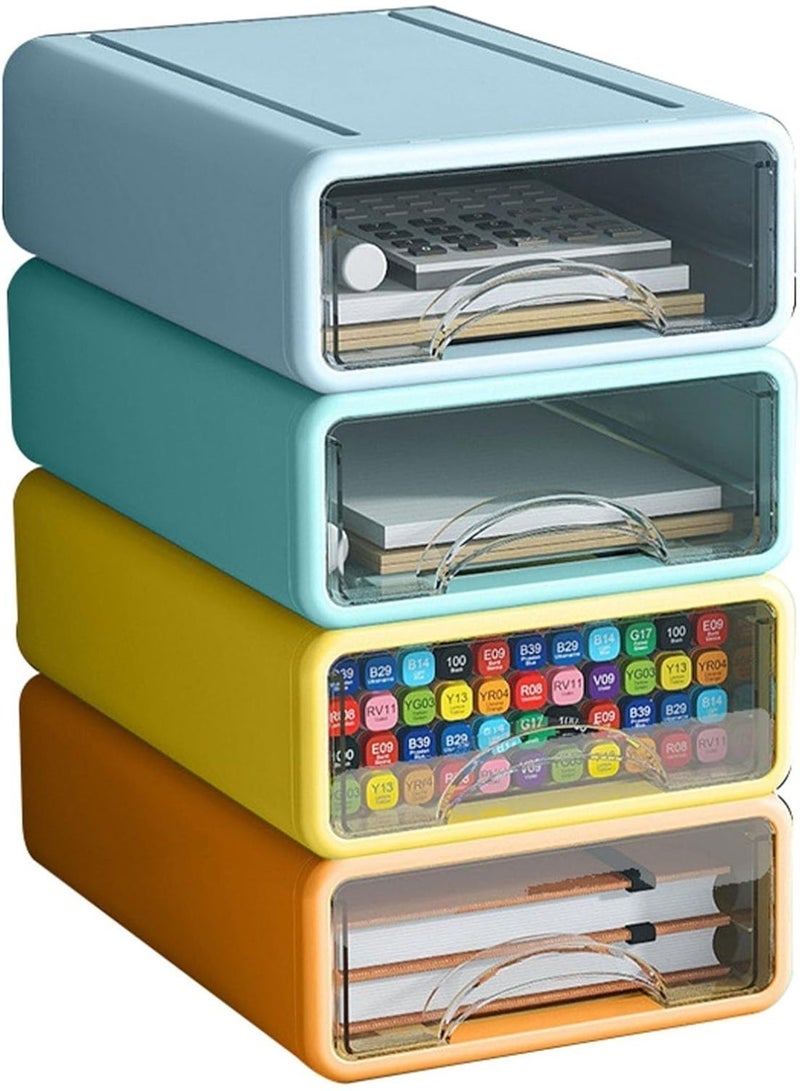 Bukela Desk Organizer with Drawers, Stackable Storage Drawers with Compartments Desktop Organization for Office Supplies, Makeup, Pencils, Tape, Erasers, Paperclips, Chargers (4 Pack) - Image 1